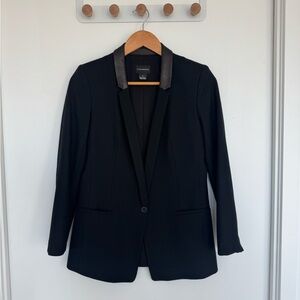 Club Monaco Black Blazer with Leather Trim